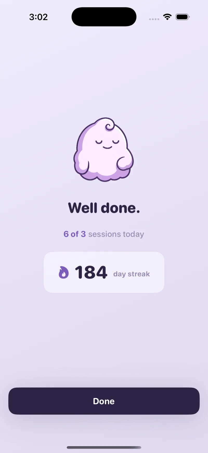 Post-session — Well done message with today's progress and streak